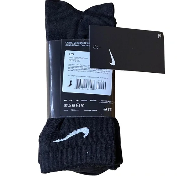 Nike Everyday Cotton Lightweight Crew Socks Black 3 packs x9 socks - Picture 3 of 4